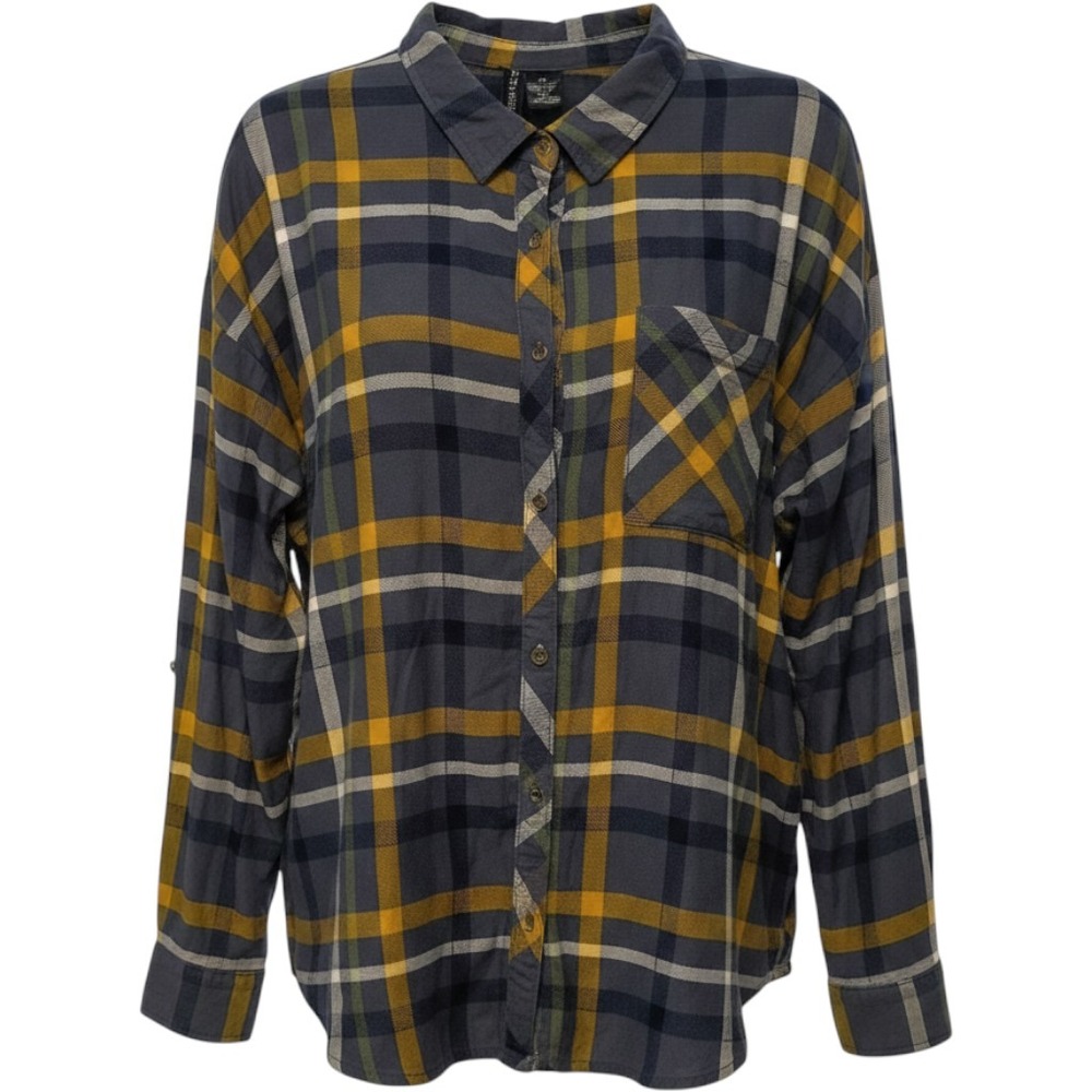 Kristin‎ Nicole Blue Yellow Plaid Button Down Shirt RK321468X Womens 2X